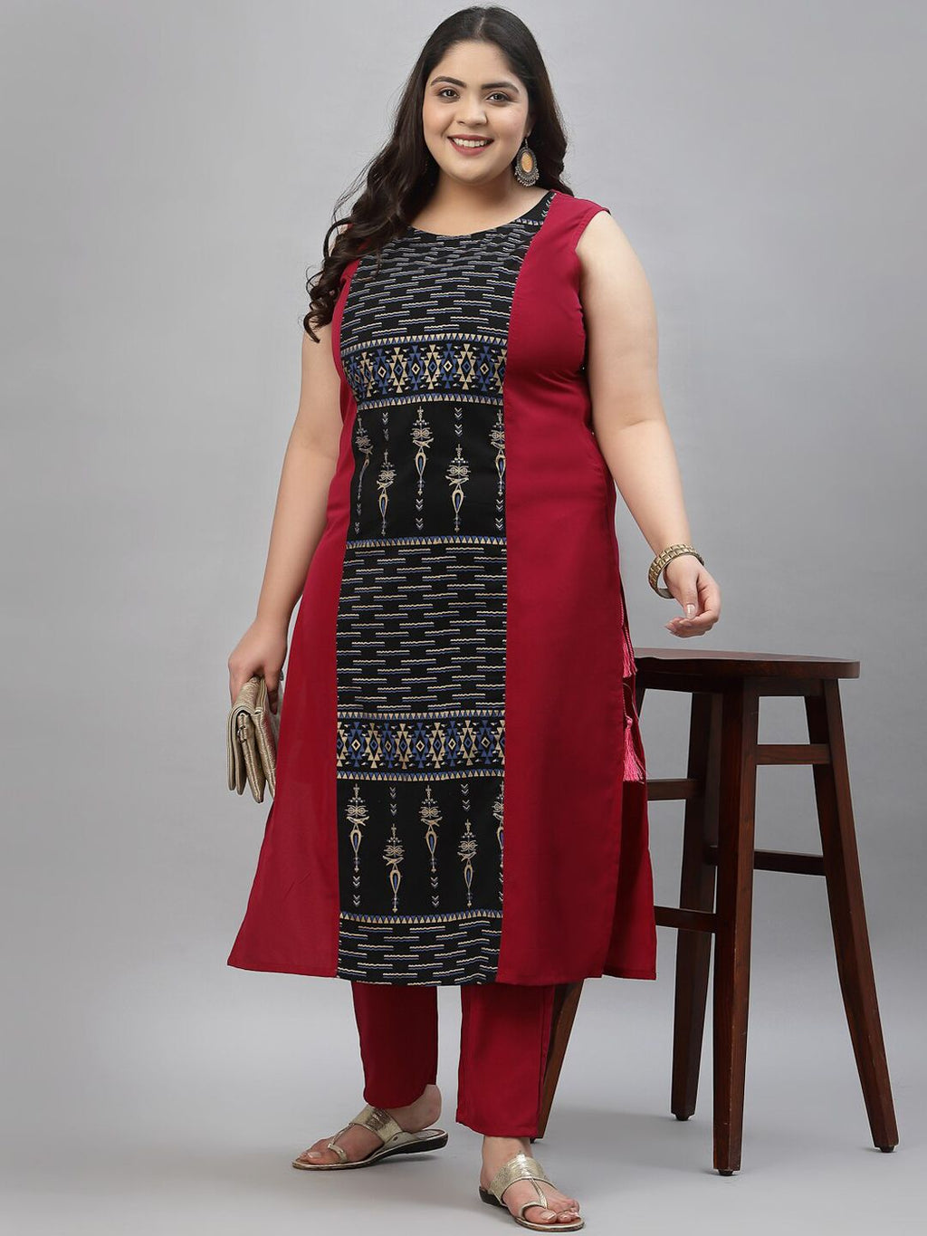 Sztori Plus Size Tribal Printed Regular Straight Kurta With Trousers | Grocsy