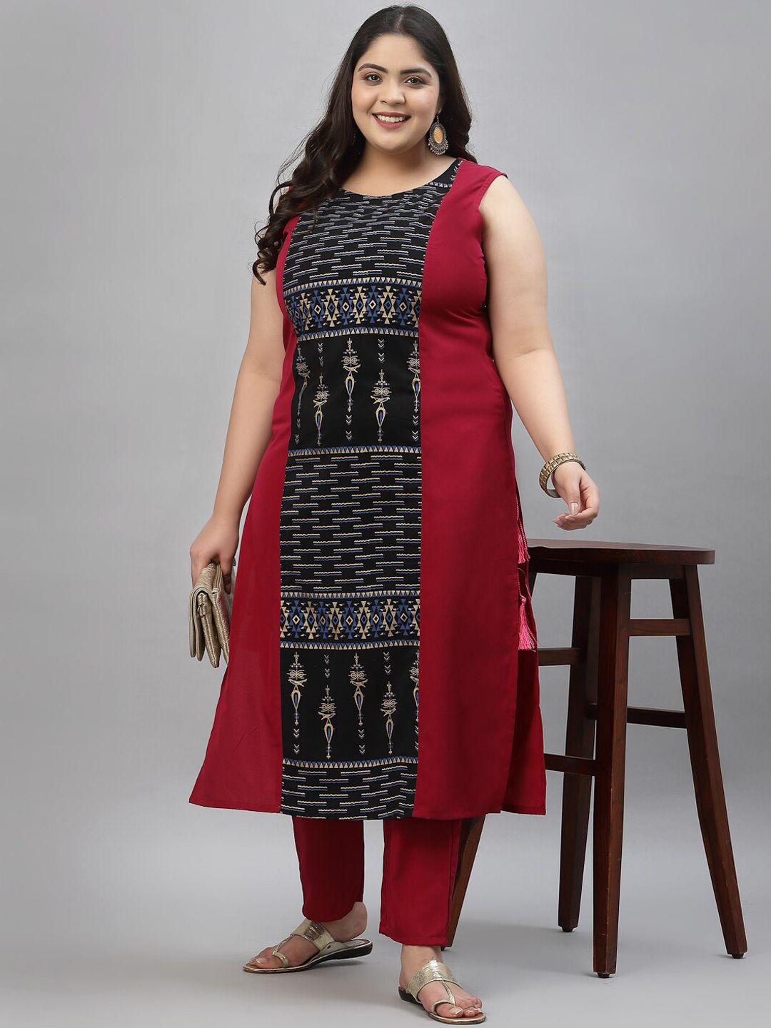 Sztori Plus Size Tribal Printed Regular Straight Kurta With Trousers | Grocsy