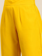 Sangria Women Yellow Ethnic Motifs Printed Kurta with Trousers | Grocsy