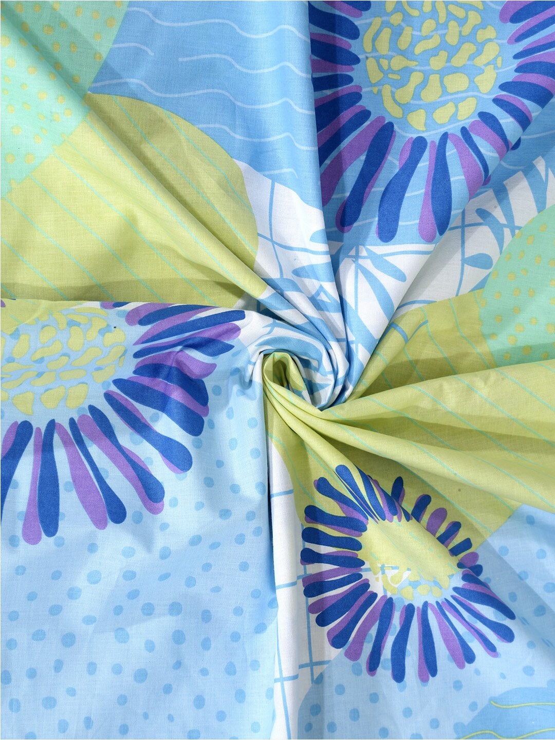 BOMBAY DYEING Serenita Blue Printed Cotton 144 TC King Bedsheet with 2 Pillow Covers | Grocsy