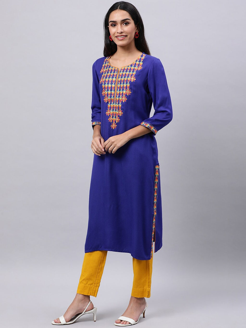 Souchii Blue & cool black Embroidered Mirror Work Grandeur & Majestic Artwork Kurta | Grocsy
