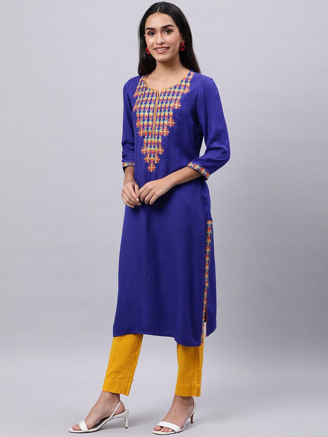 Souchii Blue & cool black Embroidered Mirror Work Grandeur & Majestic Artwork Kurta | Grocsy