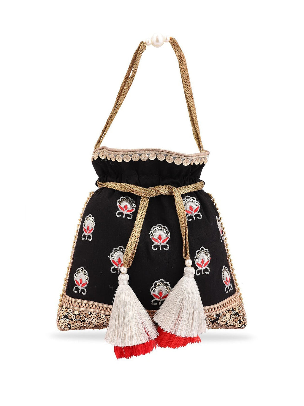 Masq Black & White Embroidered Potli Clutch | Grocsy