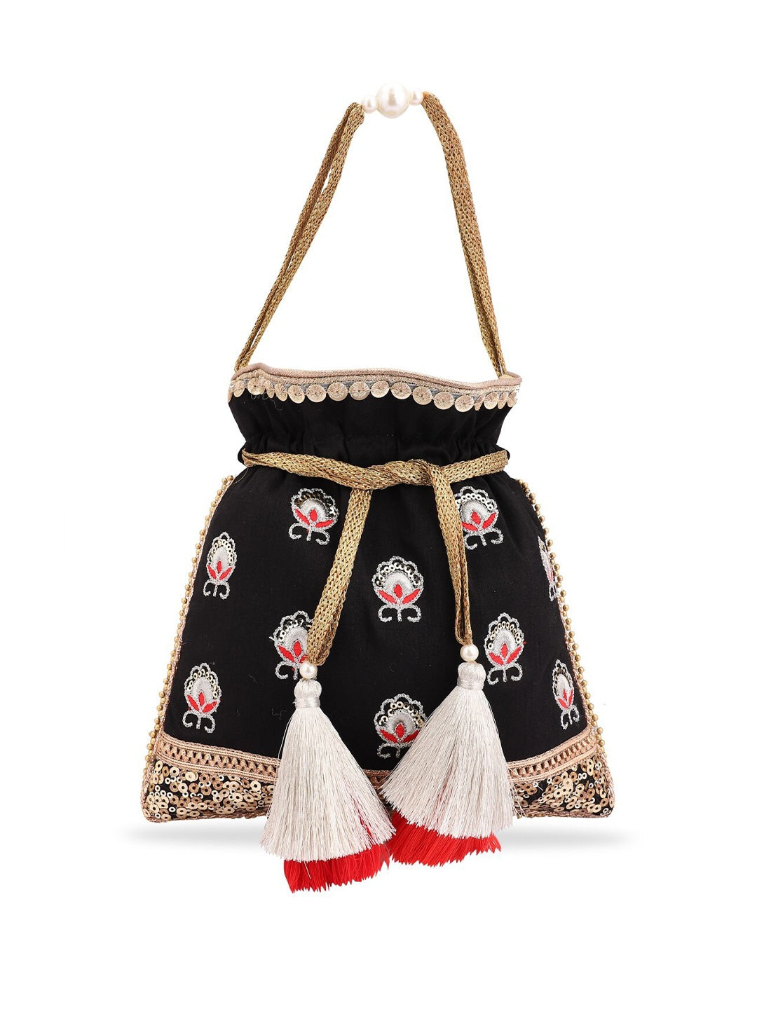 Masq Black & White Embroidered Potli Clutch | Grocsy