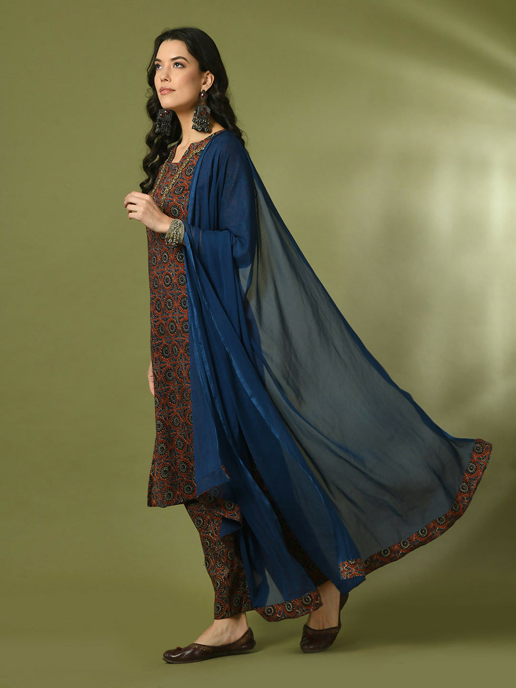 Myshka Women's Multi Printed Cotton Straight Party Kurta Set With Dupatta | Grocsy