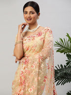 kasee Floral Embroidered Net Saree | Grocsy