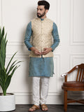 Sojanya Woven Design Mandarin Collar Kurta with Churidar & Nehru Jacket | Grocsy