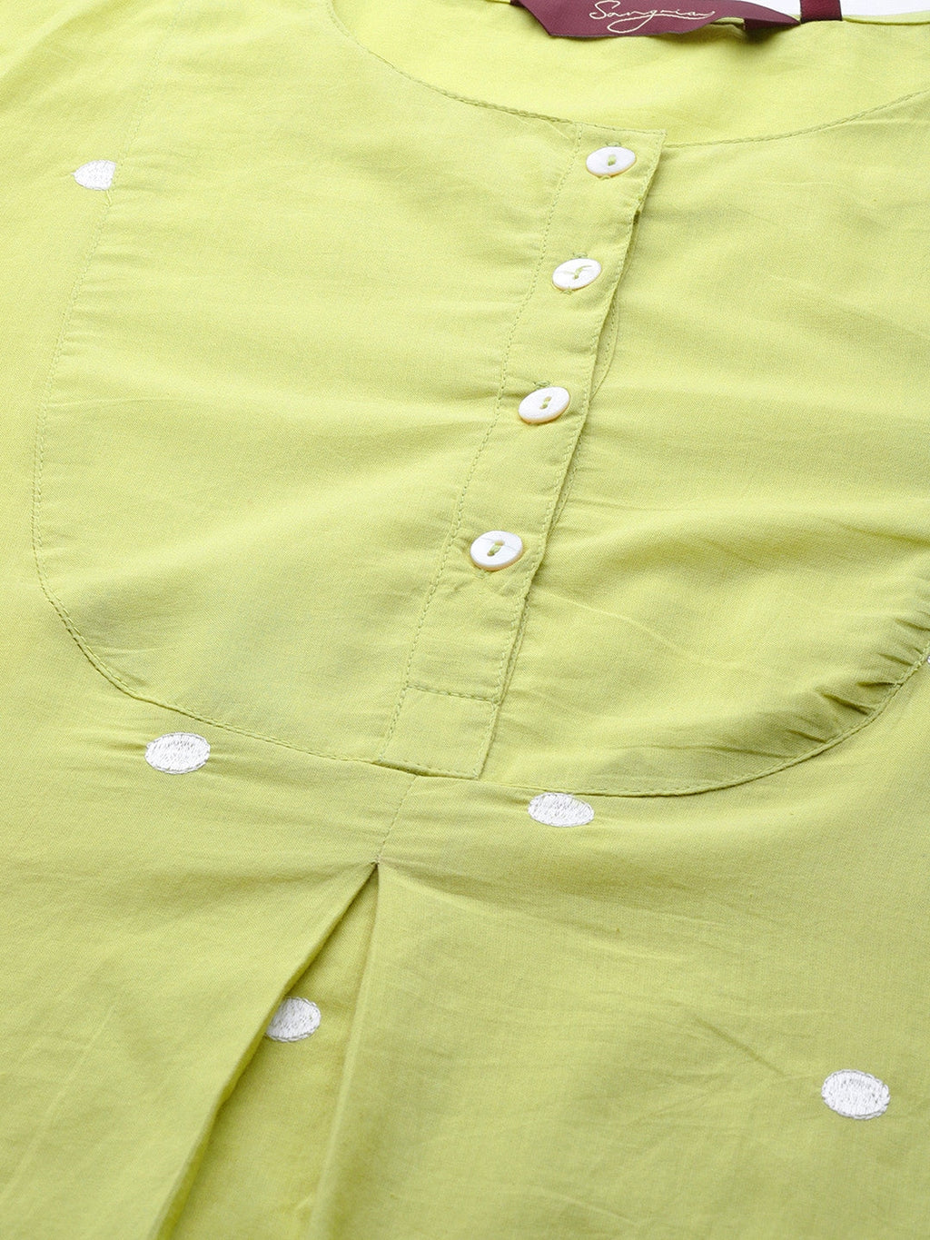 Sangria Women Green & White Embroidered Pure Cotton Asymmetric Kurta with Palazzos | Grocsy