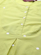 Sangria Women Green & White Embroidered Pure Cotton Asymmetric Kurta with Palazzos | Grocsy