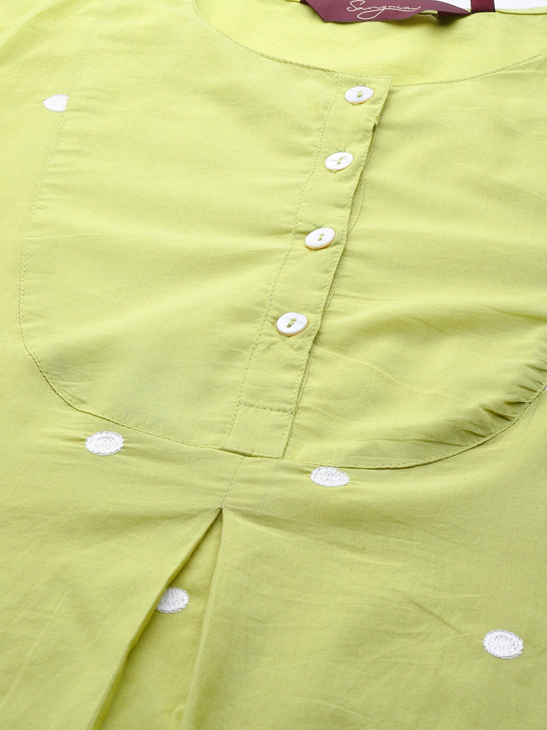 Sangria Women Green & White Embroidered Pure Cotton Asymmetric Kurta with Palazzos | Grocsy
