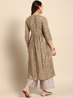 Sangria Women Olive Green Floral Printed Empire Kurta with Trousers | Grocsy