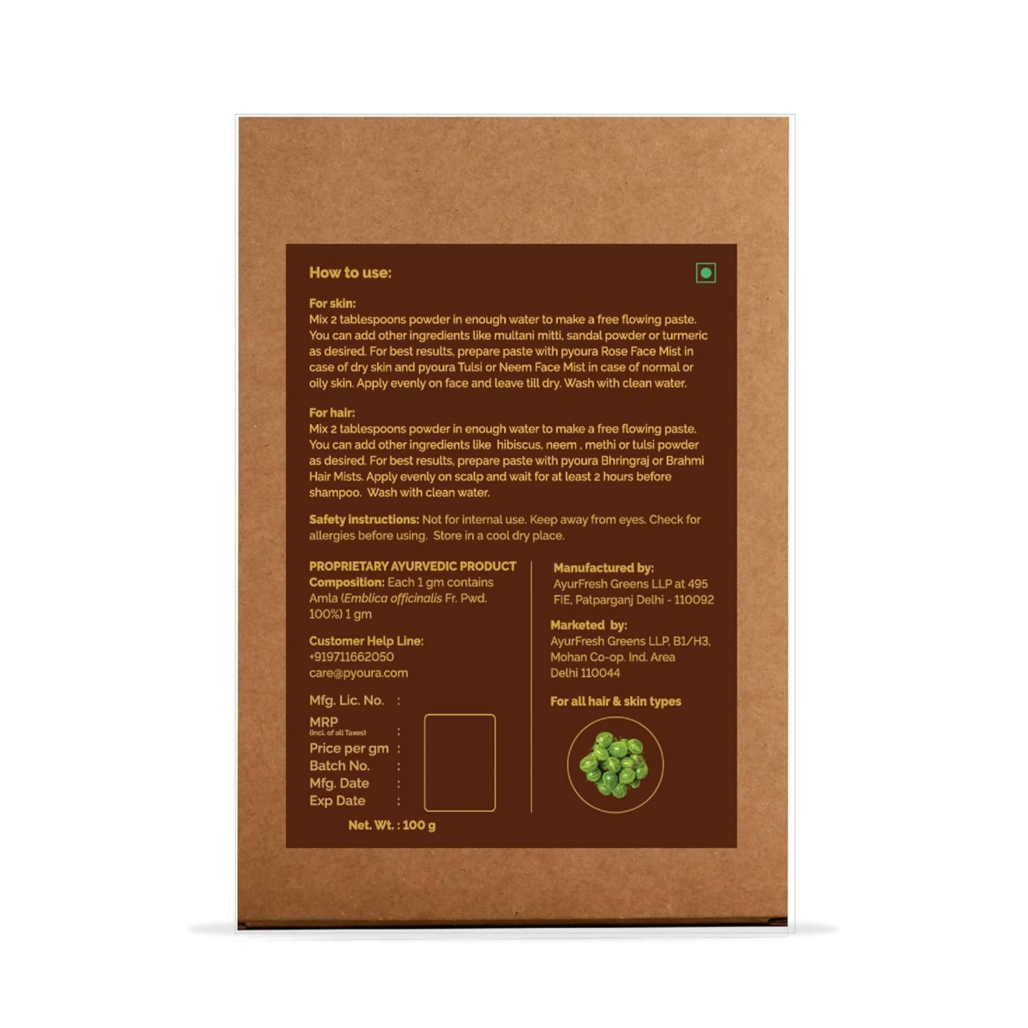 Pyoura Pure Amla Powder 100% Natural Hygienically Dried Mask For Hair Growth & Healthy Scalp | Grocsy