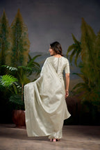 Vastranavya Off White Kanjivaram Zari Weaving Work Saree with Unstitched Blouse | Grocsy
