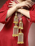 NVR Women's Pack Of 2 Gold-Polished & White Pearl Beaded Bridal Layered Heavy Kaleera Sets | Grocsy