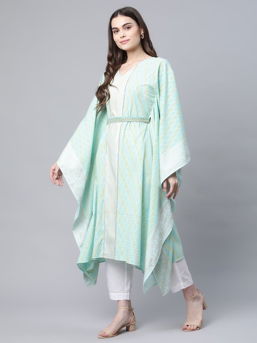 Ahalyaa Women Sea Green Crepe Printed Kaftan Kurta | Grocsy