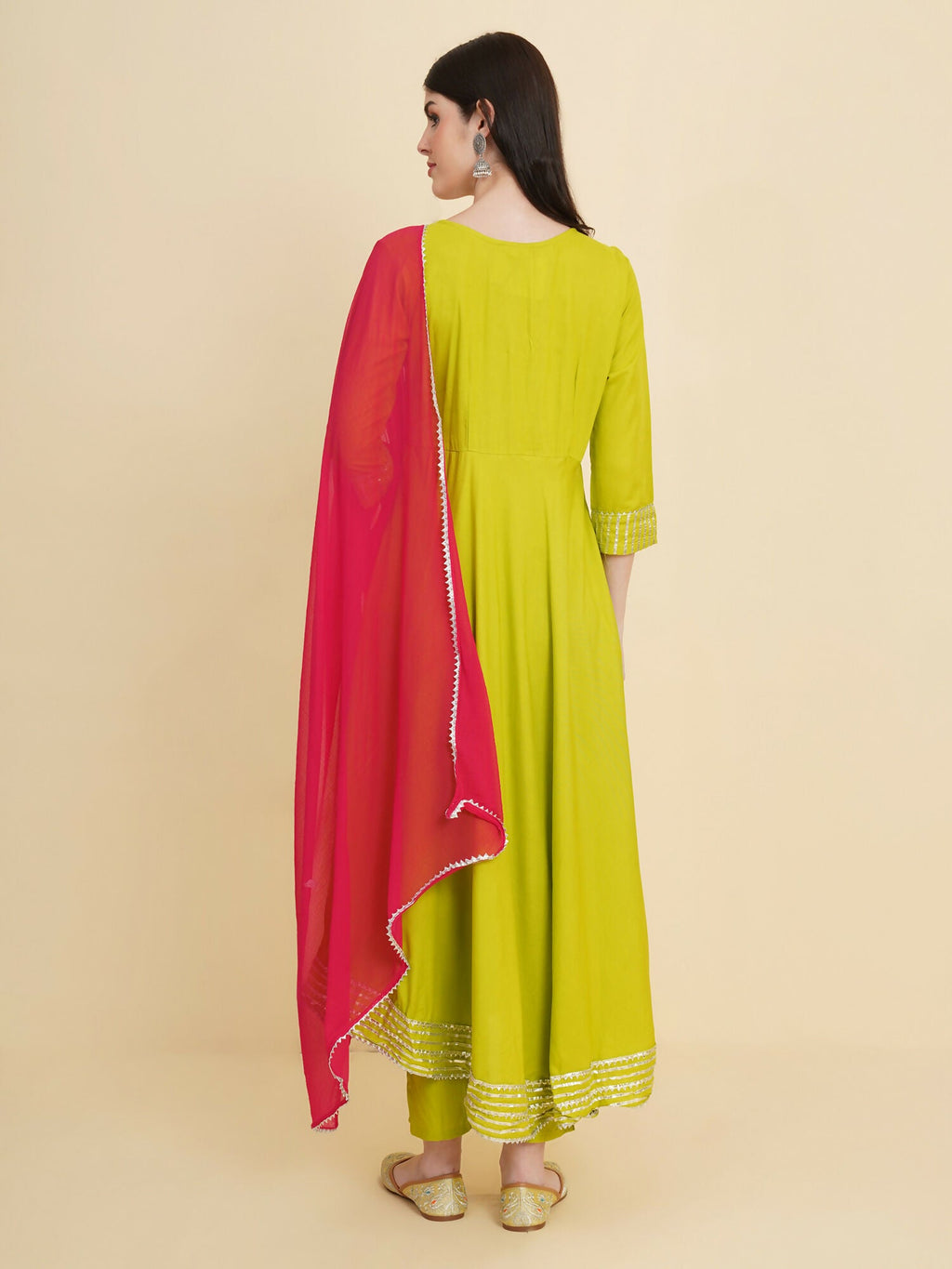 Designer Stylish lime green Cotton Stitched Suit With Dupatta - Tanisha | Grocsy