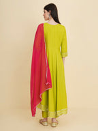 Designer Stylish lime green Cotton Stitched Suit With Dupatta - Tanisha | Grocsy