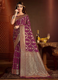 Purple Silk Ethnic Motif Woven Design Saree with Unstitched Blouse Piece - Aachal | Grocsy