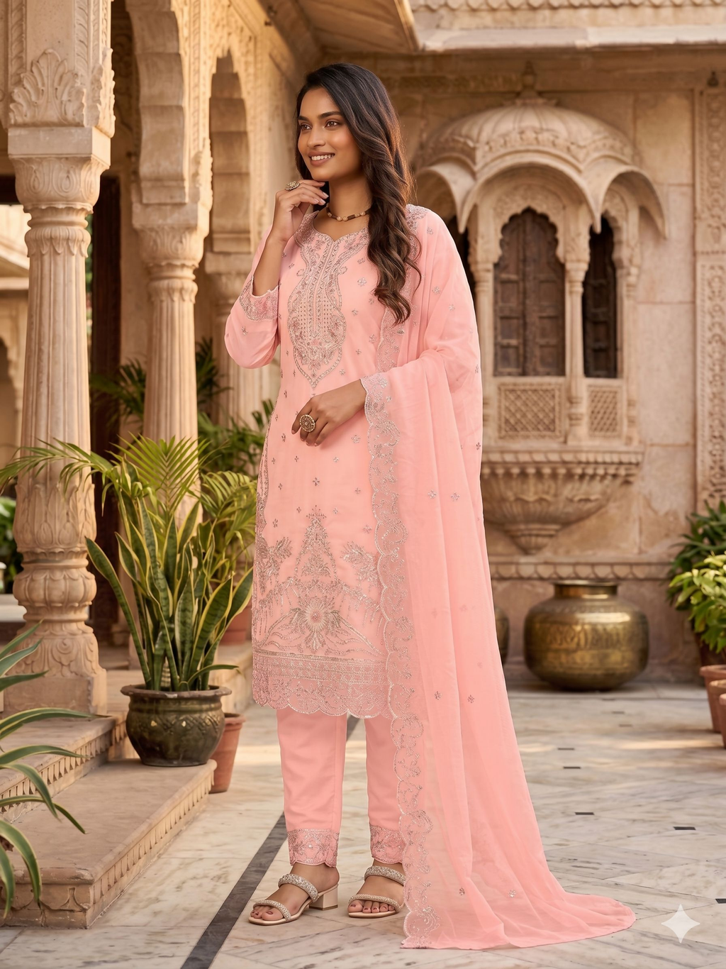 Teeya Creation Womens New Trendy Silk With Heavy Embroiedery With Sequence Work Pink Kurta Set | Grocsy