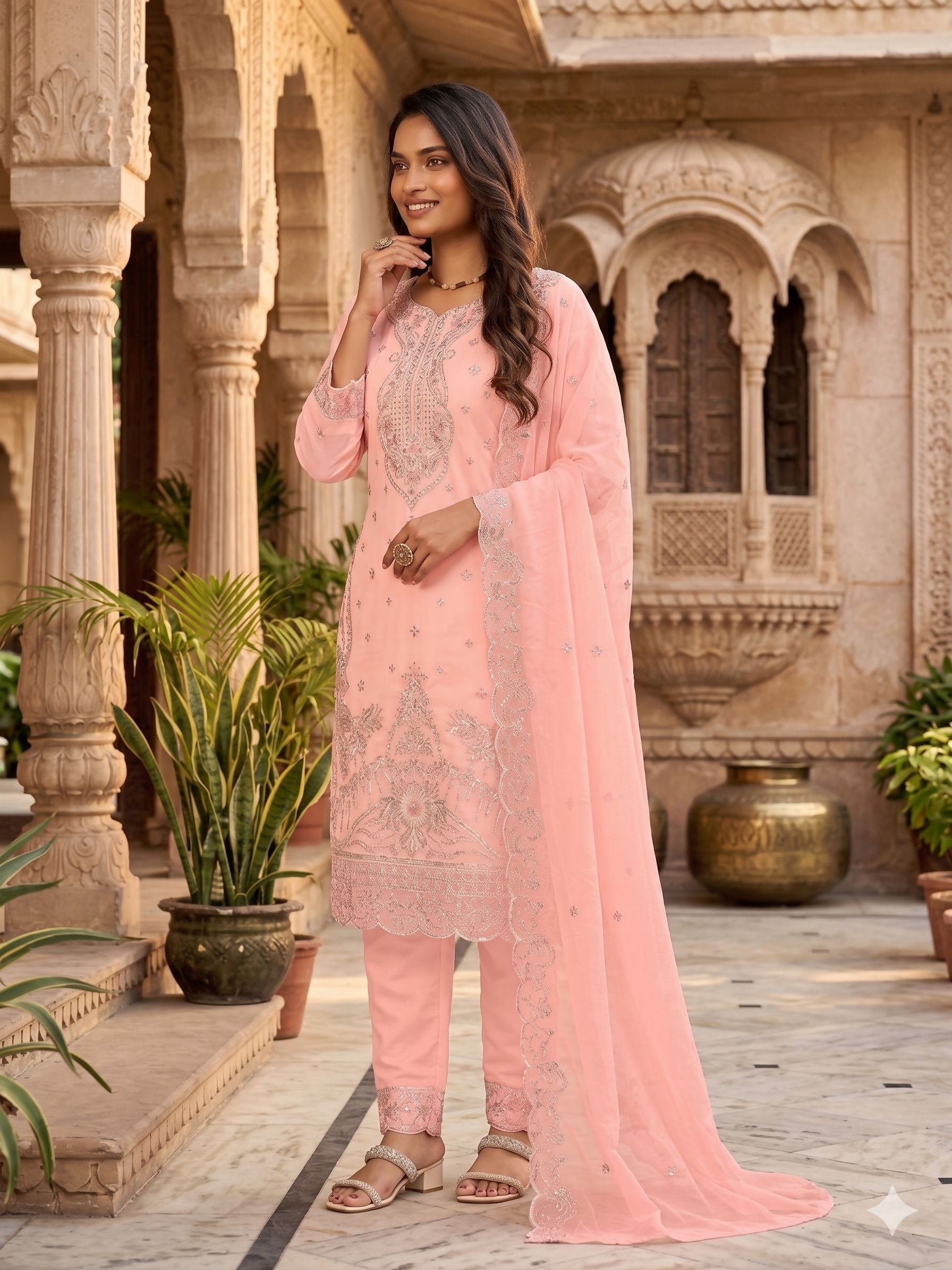 Teeya Creation Womens New Trendy Silk With Heavy Embroiedery With Sequence Work Pink Kurta Set | Grocsy