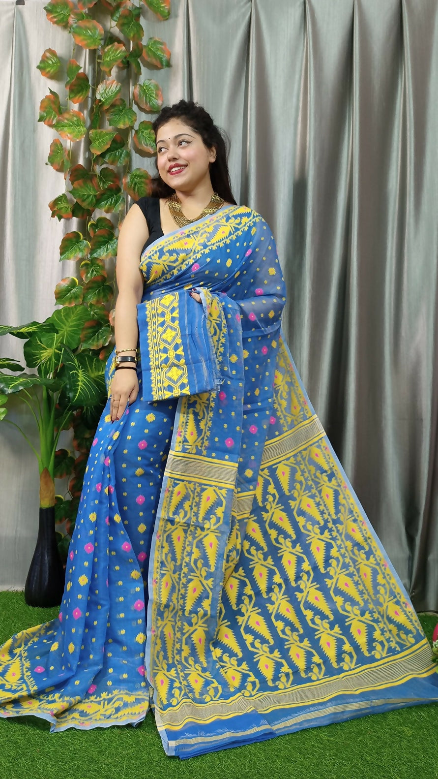 Exclusive Collection Light Blue Beautiful Jamdani Collection Saree | Grocsy