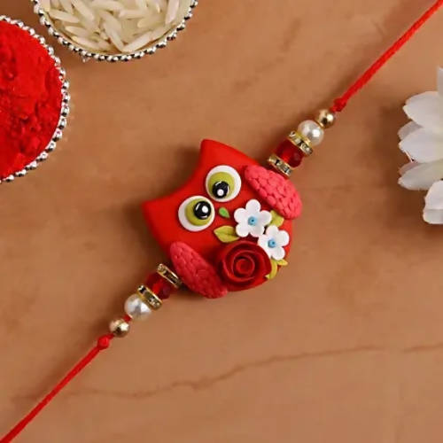 Cute Owl Polymer Clay Rakhi & Silk Chocolates | Grocsy