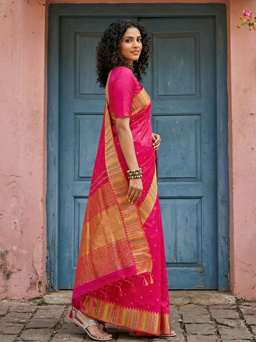 Shree Shyam Fashion Pink Silk Blend Saree | Grocsy