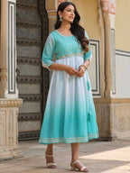 Juniper Women Teal Georgette Embroidered Maxi Dress | Grocsy
