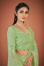 Vamsee Green Georgette Designer Saree | Grocsy