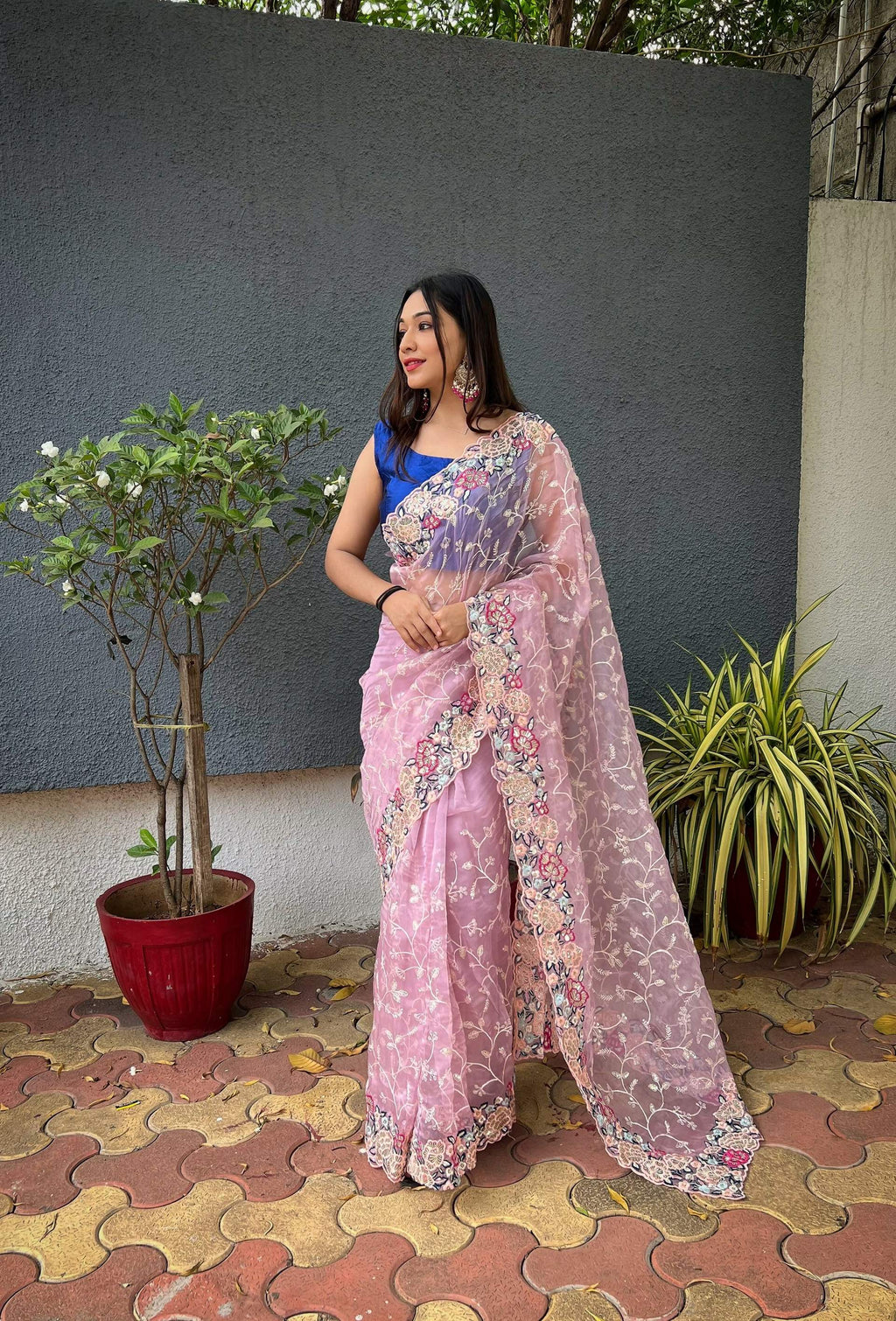 Vamsee Rupali Pink Organza Saree | Grocsy