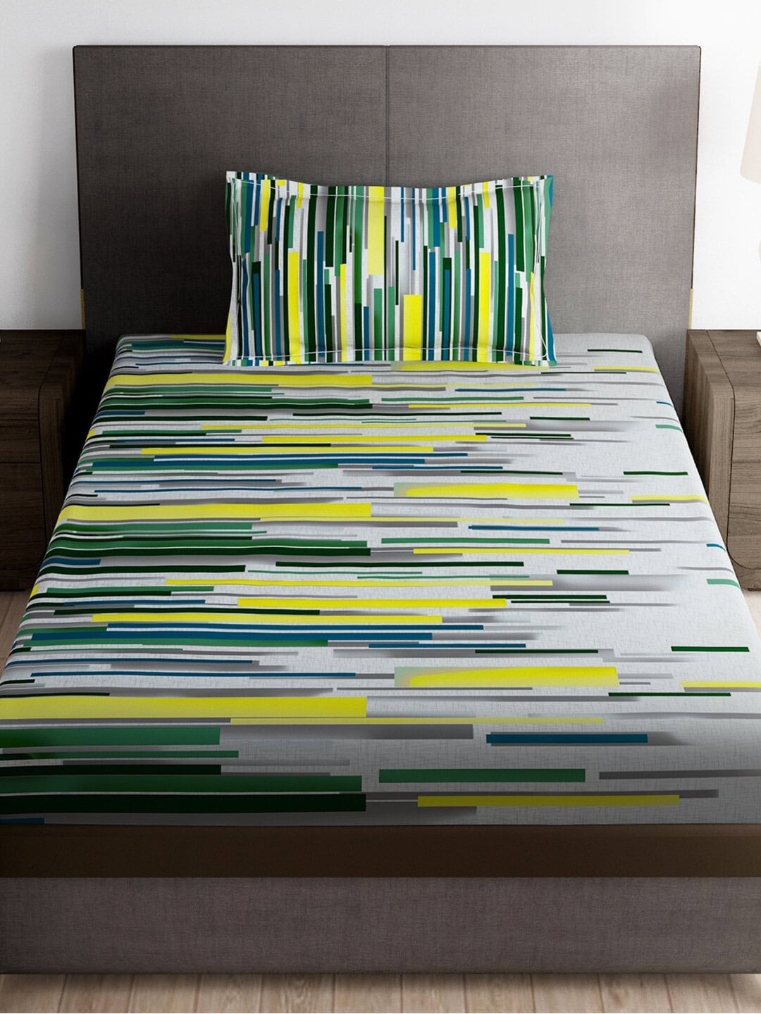 Story@home Grey & White Striped Microfiber 180 TC Bedsheet With Pillow Cover | Grocsy