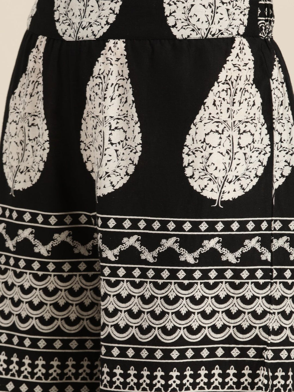 Sangria Women Black & White Ethnic Motifs Printed Pure Cotton Kurta with Sharara | Grocsy