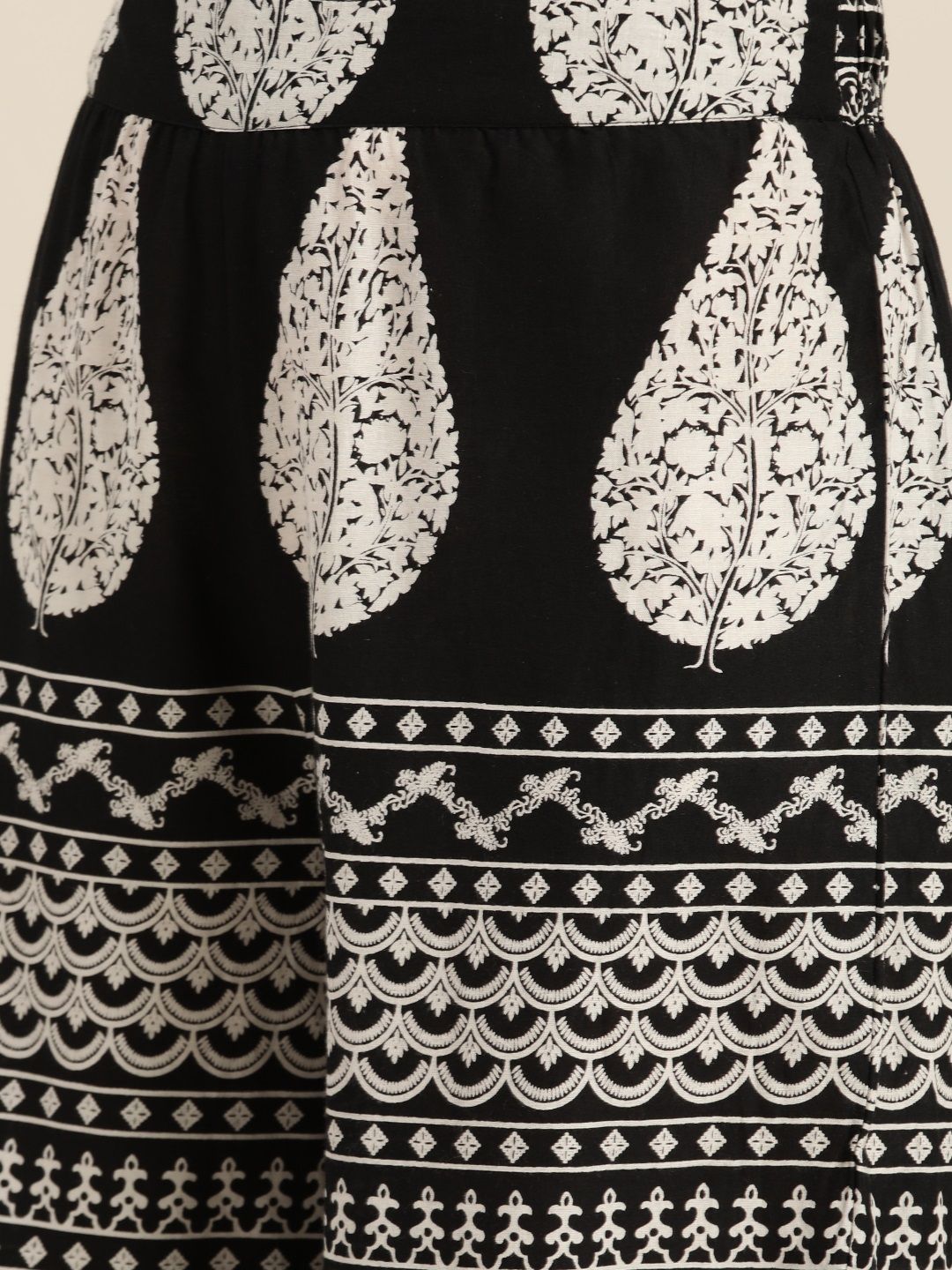 Sangria Women Black & White Ethnic Motifs Printed Pure Cotton Kurta with Sharara | Grocsy