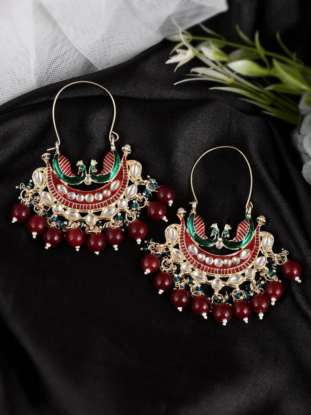 Shoshaa Women Maroon Contemporary Chandbalis Earrings | Grocsy