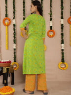Aks Bandhani Printed Gotta Patti Pure Cotton Angrakha Kurta With Palazzos | Grocsy