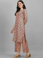 HERE&NOW Women Orange Ethnic Motifs Printed Kurta With Palazzos | Grocsy