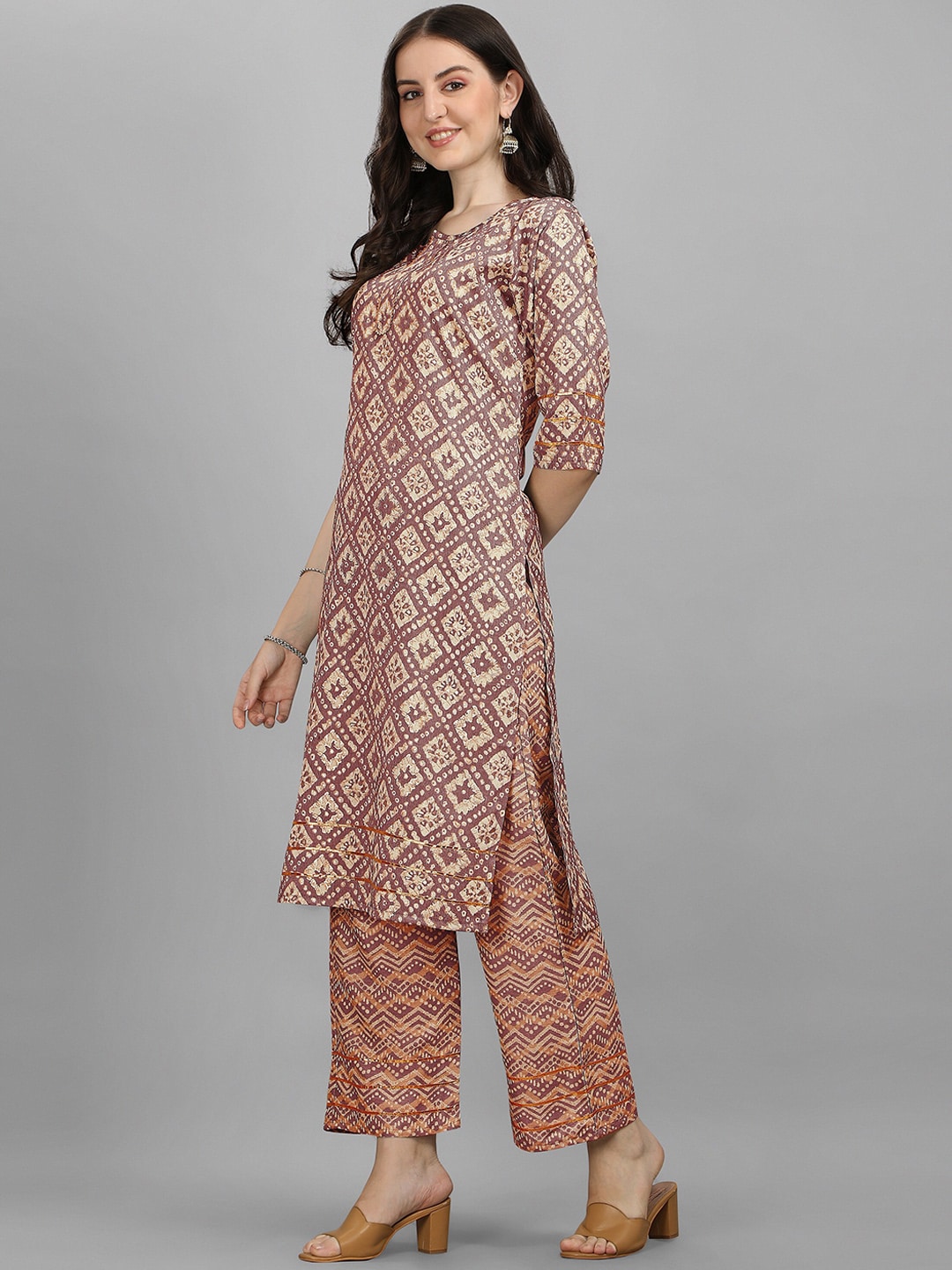 HERE&NOW Women Orange Ethnic Motifs Printed Kurta With Palazzos | Grocsy
