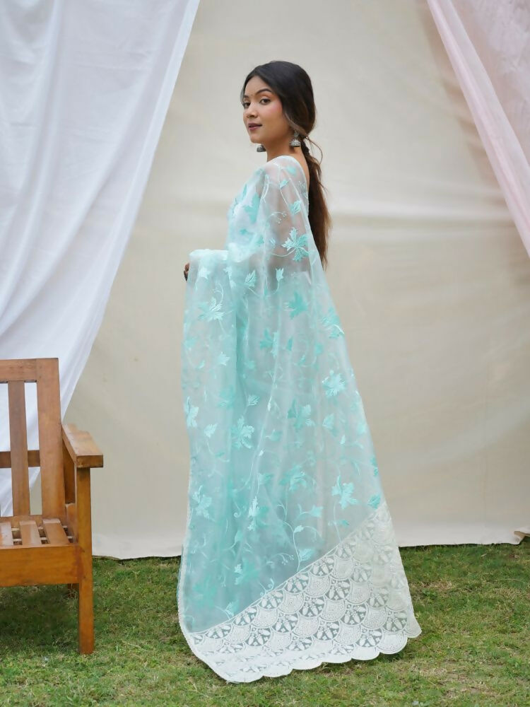 Vamsee Ishaq Sky Organza Saree | Grocsy
