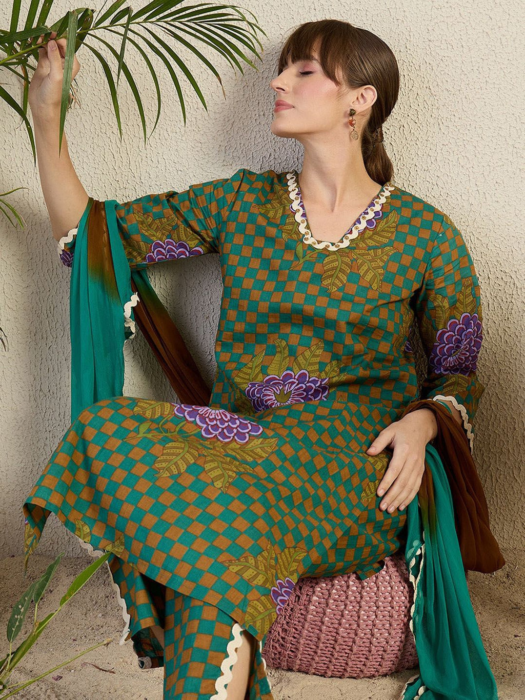 Indo Era Women Floral Printed Regular Beads and Stones Kurta with Trousers & With Dupatta | Grocsy