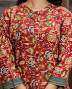 Kaajh Women's Maroon Floral Printed Viscose Rayon Kurta Pant Set | Grocsy