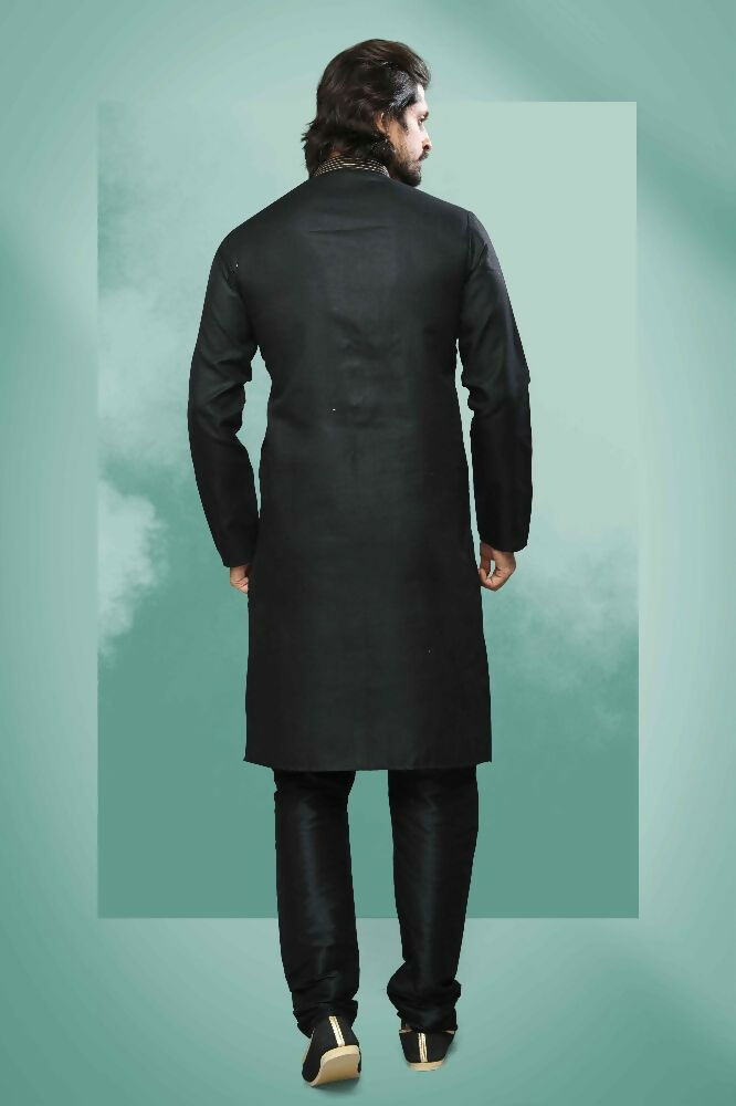 Raivat Ethnic Cotton Pintux Work Kurta Pajama In Black Colour | Grocsy