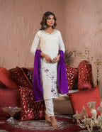 Festive Ethnic Viscose Rayon White Stitched Suit With Dupatta - Rashmika | Grocsy