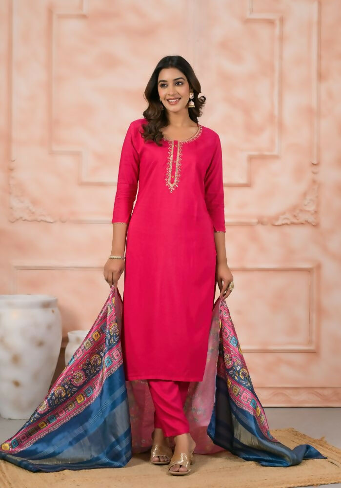 Ethnic Festive Wear Viscose Pink Stitched Suit With Dupatta - Anbazaar | Grocsy