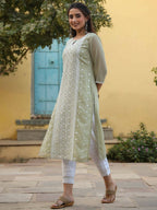 Juniper Women's Ltgreen Georgette Printed Kurta | Grocsy