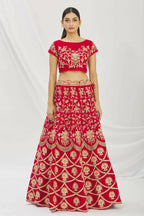 Red Velvet Semi-Stitched Wedding Bridal Lehenga - Nimaya | Grocsy