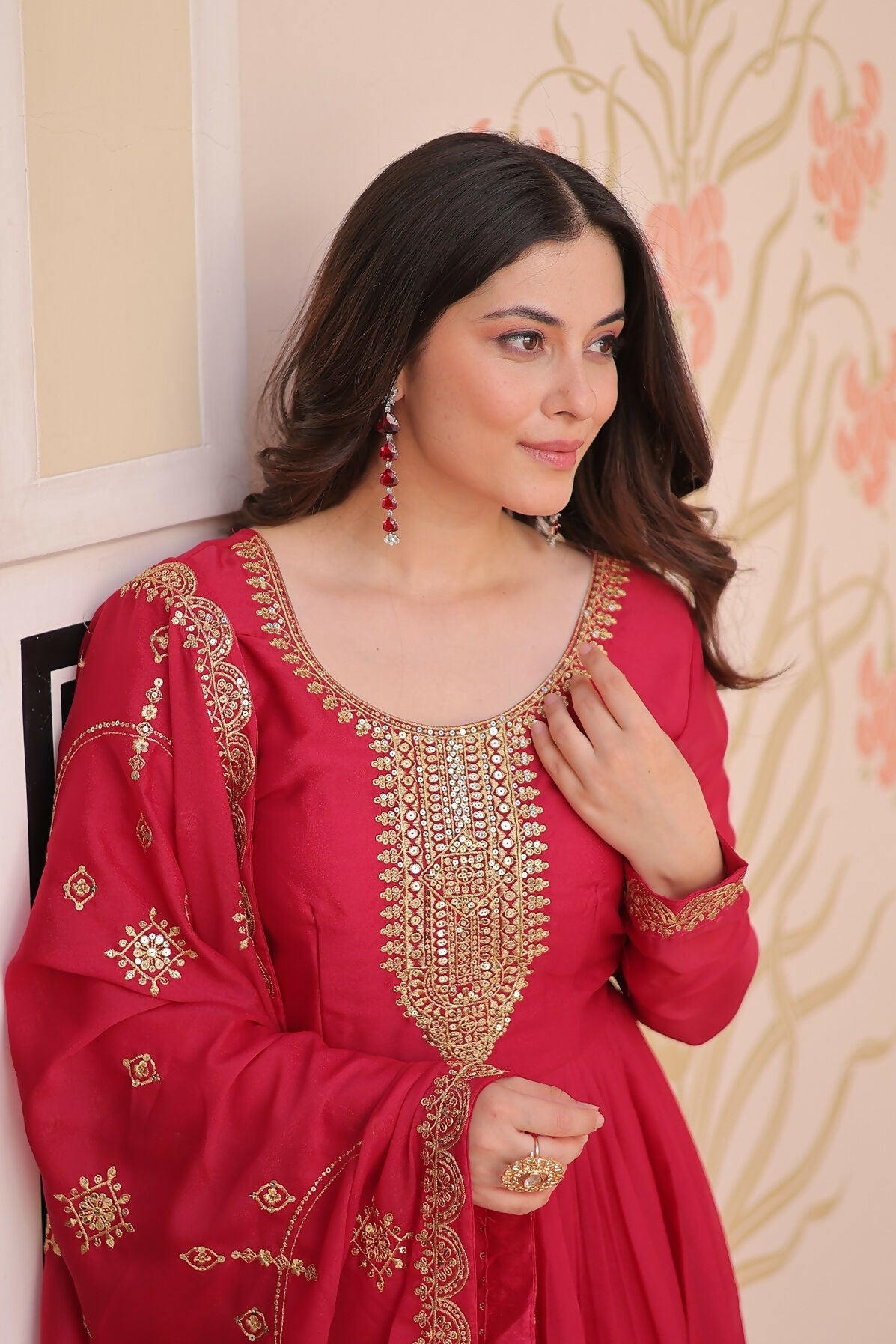 Joban Fashion Pink Georgette Sequence Embroidery Work Kurta Set | Grocsy