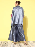 InWeave Women's Grey Pink Brocade Satin Boho Kurta Palazzo Set | Grocsy