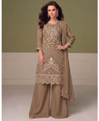 KC Beautiful Beige Chiffon Silk Hand Embroidery Suit For Women | Grocsy