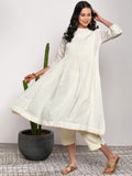 Sangria Women Off-White Printed Kurta with Crop Trousers | Grocsy