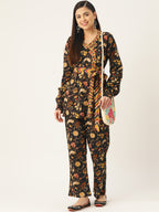 InWeave Women's Black Kalamkari Coord Set With Belt | Grocsy